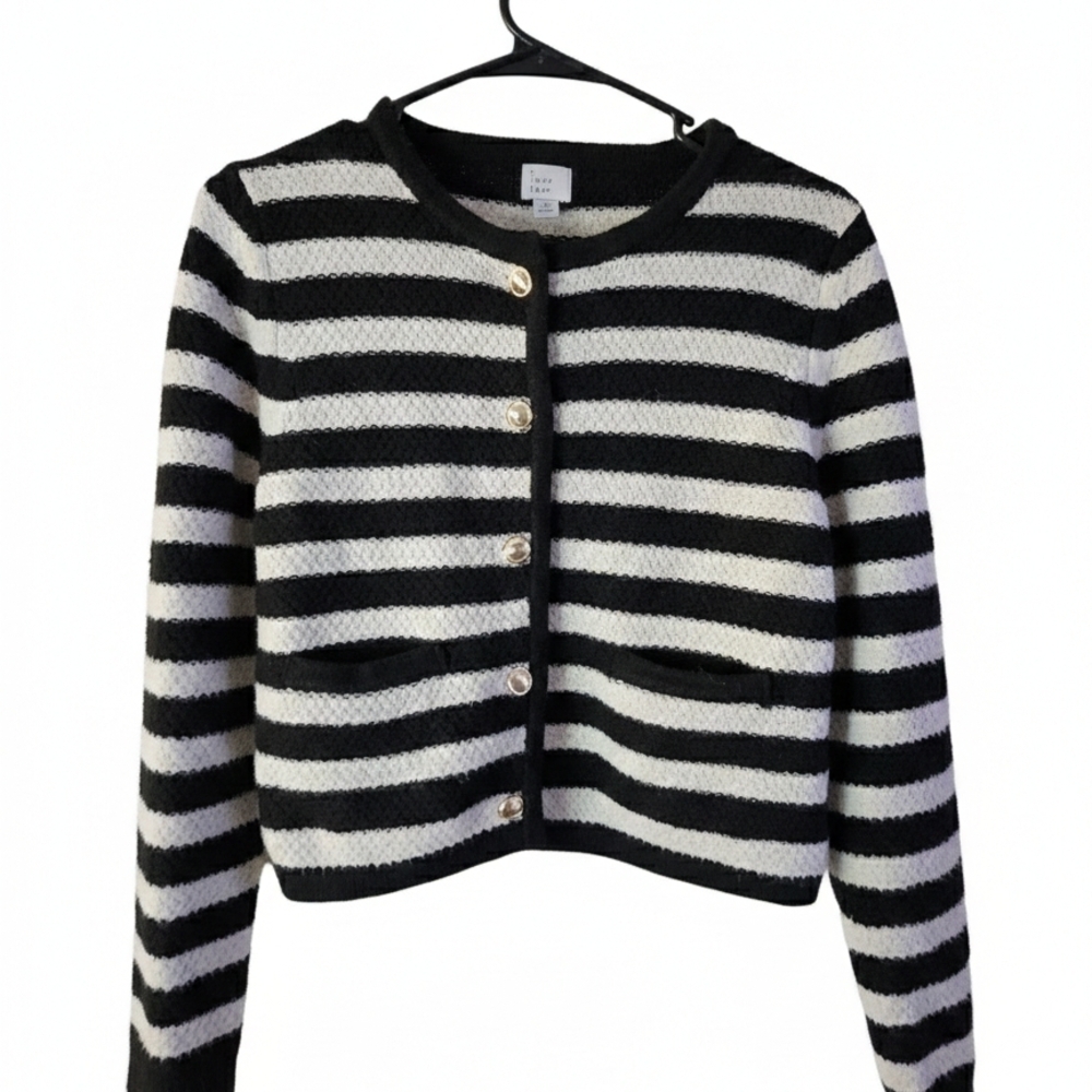 a new day Black and White Striped Cardigan